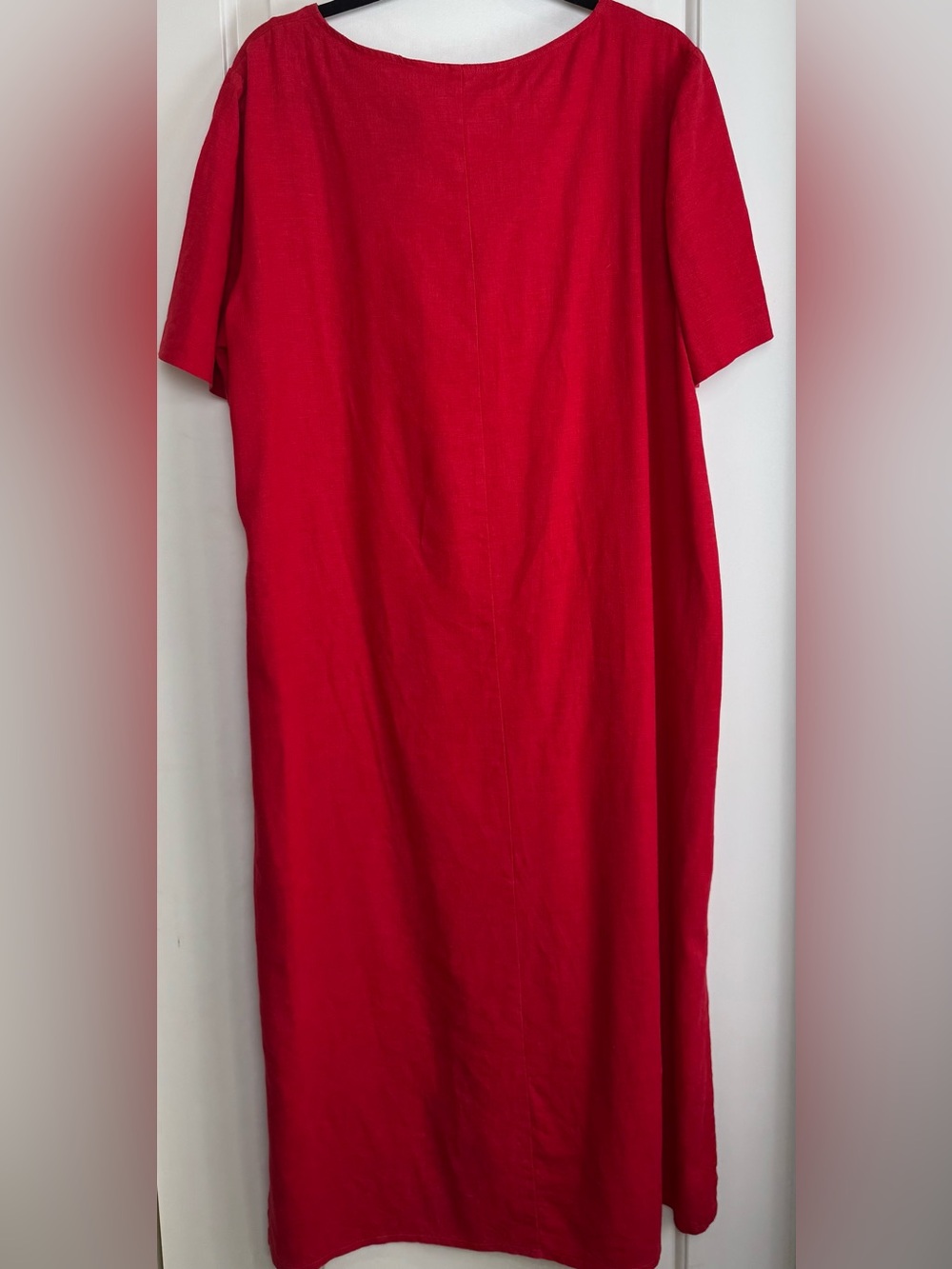 Red Linen Rayon Maxi Shift Dress 16W Short Sleeve Side Slits Plus Size